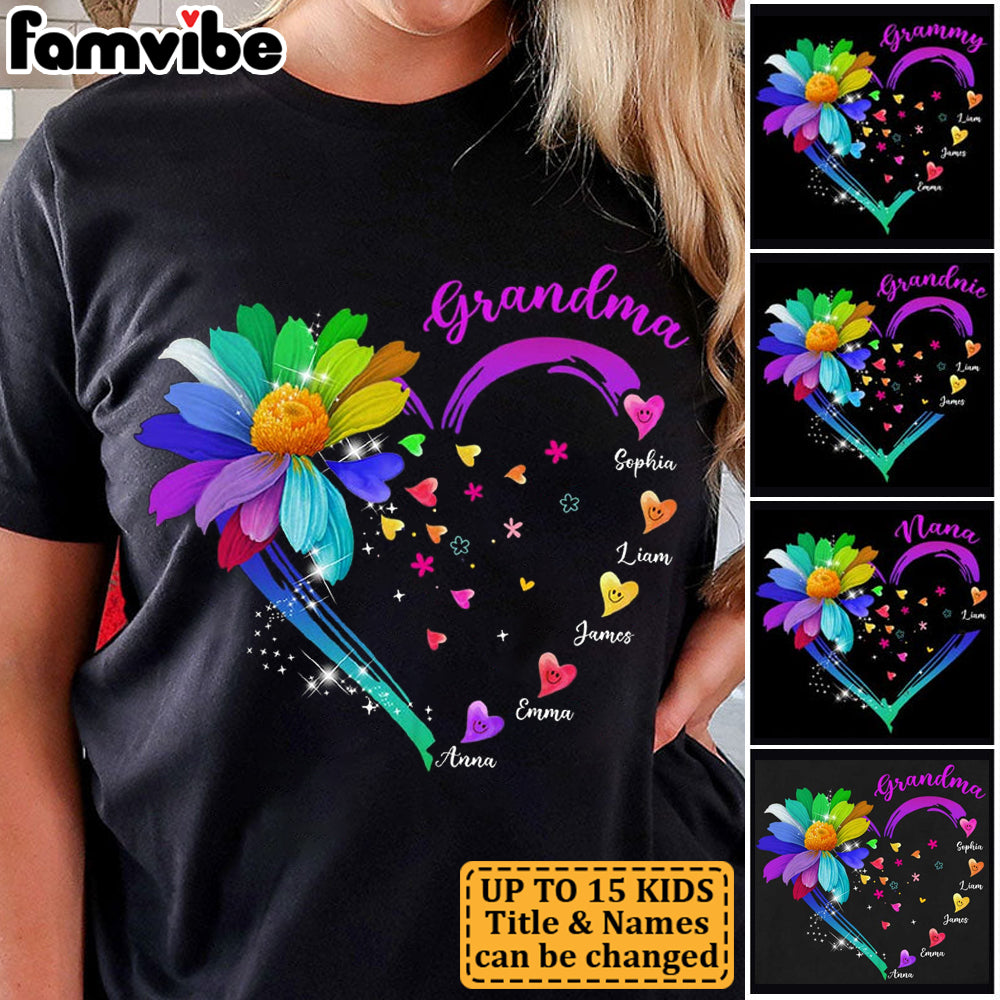 Personalized Granma Colorful Flower  Love Heart Shirt NB241 32O28 Primary Mockup