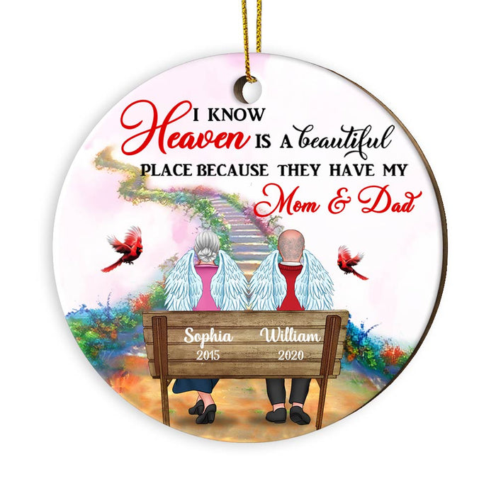 Personalized Memo Heaven Is A Beautiful Place Because They Have Mom & Dad Circle Ornament NB244 30O28 1
