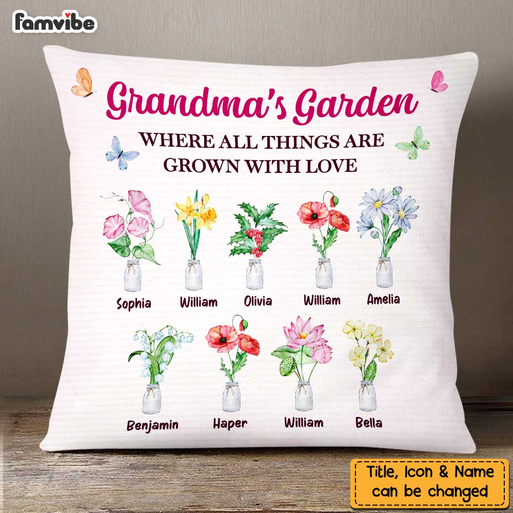 Personalized Grandma's Garden Where Things Are Grown With Love Pillow NB251 23O47 Primary Mockup