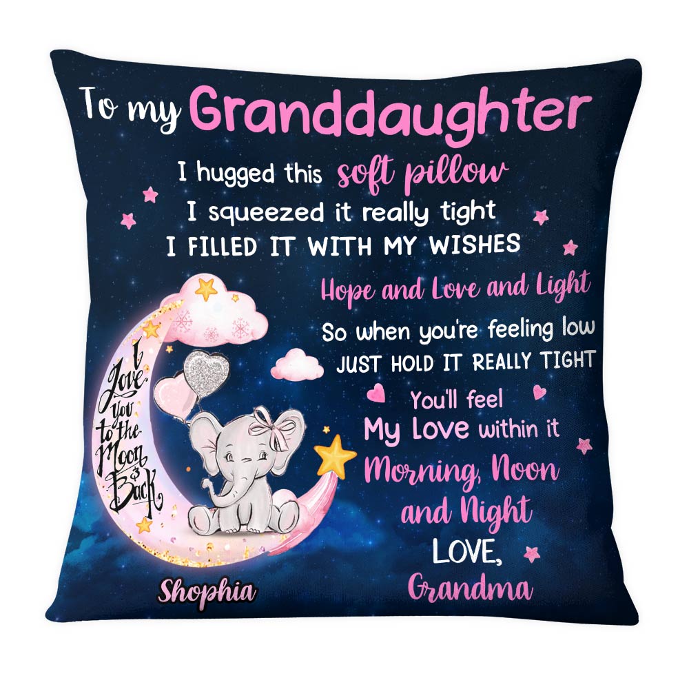 Personalized Granddaughter Elephant Love You To The Moon And Back Pillow NB261 32O28 Primary Mockup