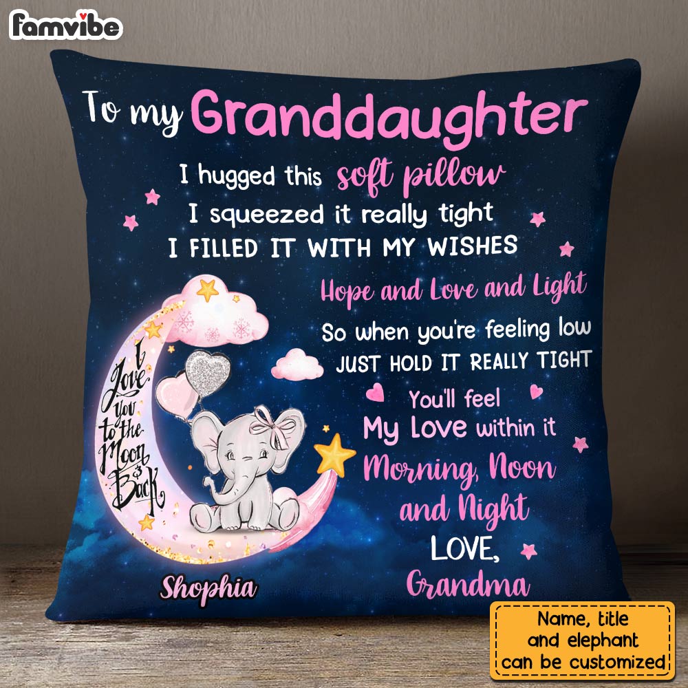 Personalized Granddaughter Elephant Love You To The Moon And Back Pillow NB261 32O28 Primary Mockup