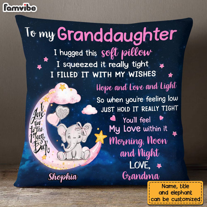 Personalized Granddaughter Elephant Love You To The Moon And Back Pillow NB261 32O28 1