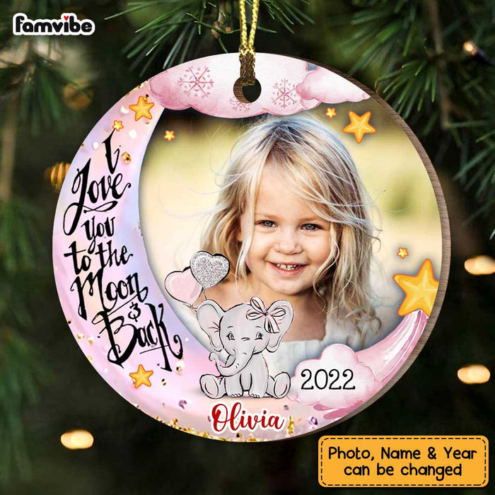 Personalized Granddaughter I Love You Moon Elephant Photo Circle Ornament NB282 23O47 1