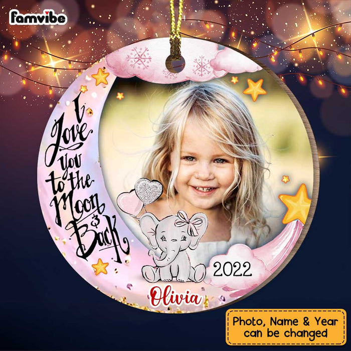 Personalized Granddaughter I Love You Moon Elephant Photo Circle Ornament NB282 23O47 1