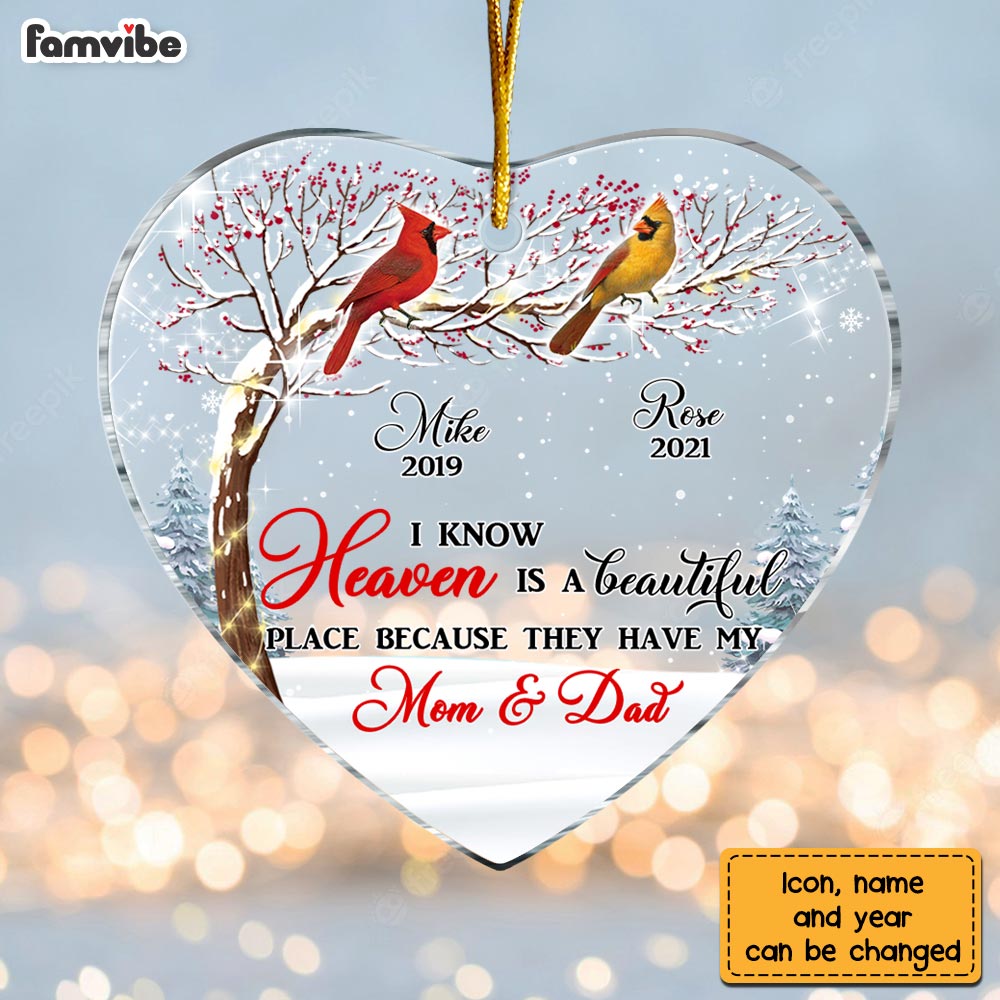 Personalized Memo Cardinal I Know Heaven Is Beautiful Heart Ornament NB121 30O28 Primary Mockup