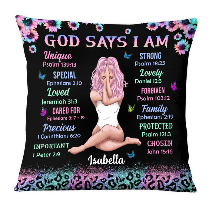 Personalized God Says I Am Sun Sunflowers Glitter Leopard Pillow NB303 32O28 1