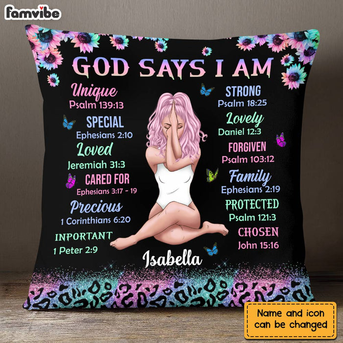 Personalized God Says I Am Sun Sunflowers Glitter Leopard Pillow NB303 32O28 1