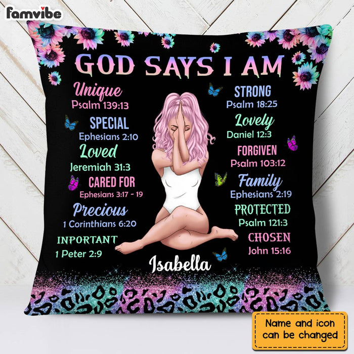 Personalized God Says I Am Sun Sunflowers Glitter Leopard Pillow NB303 32O28 1