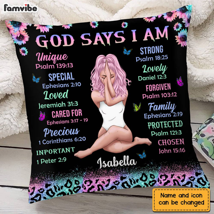 Personalized God Says I Am Sun Sunflowers Glitter Leopard Pillow NB303 32O28 1
