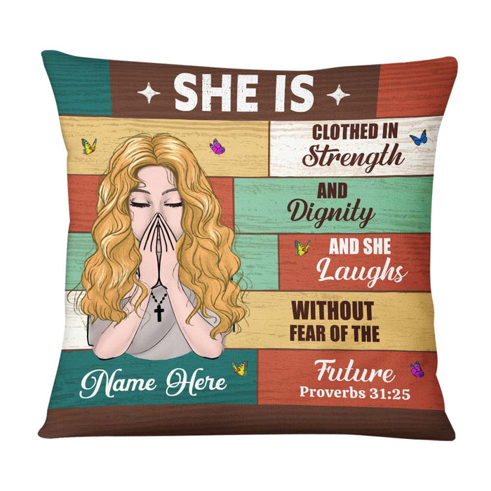 Personalized Bible Verses She Is Clothed In Strength Pillow NB304 23O75 1