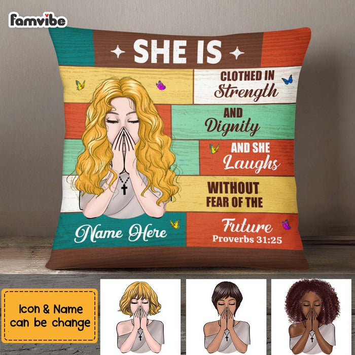 Personalized Bible Verses She Is Clothed In Strength Pillow NB304 23O75 1