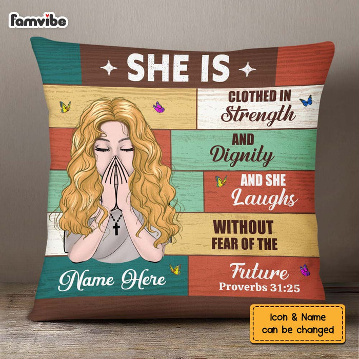 Personalized Bible Verses She Is Clothed In Strength Pillow NB304 23O75 1