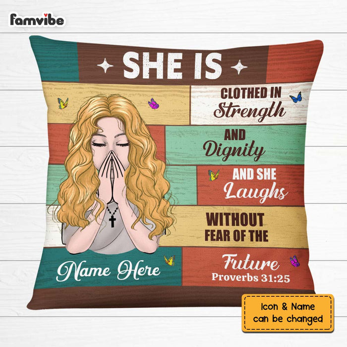 Personalized Bible Verses She Is Clothed In Strength Pillow NB304 23O75 1