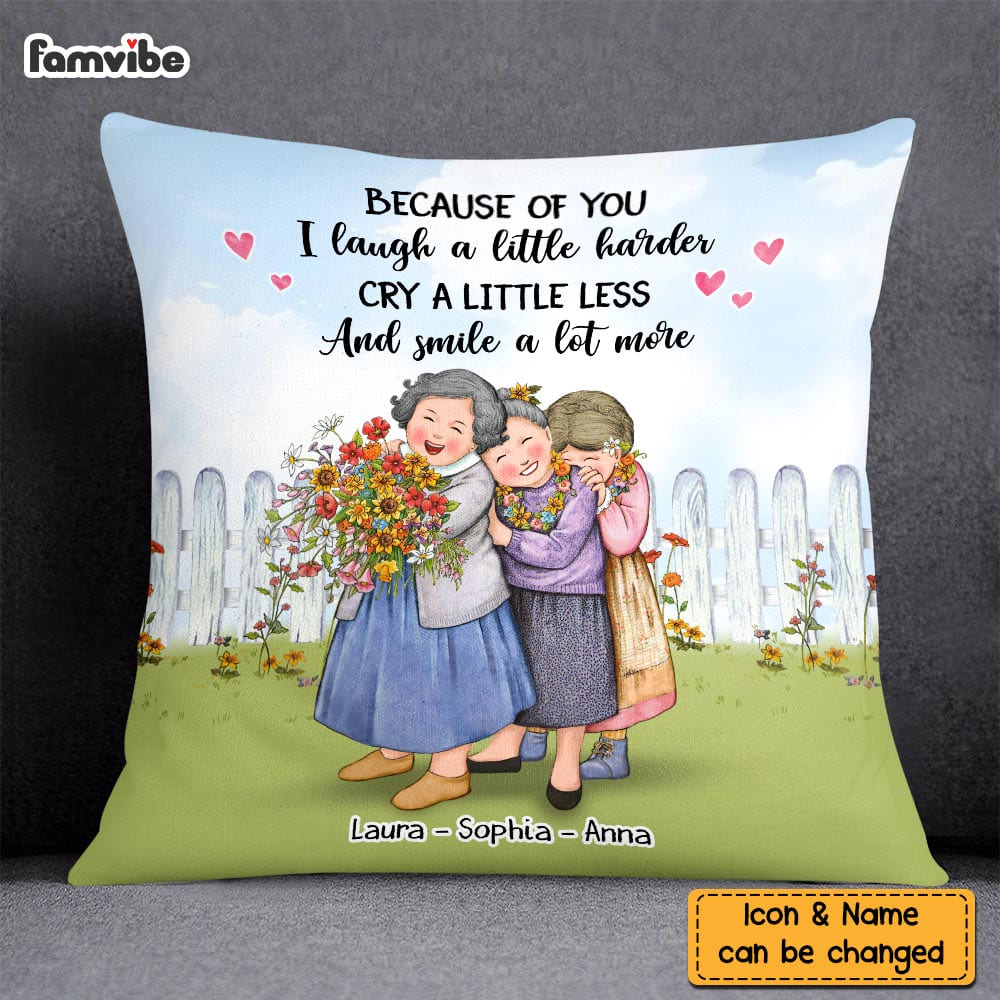 Personalized Sisters Friends Because Of You Pillow NB302 32O58 Primary Mockup