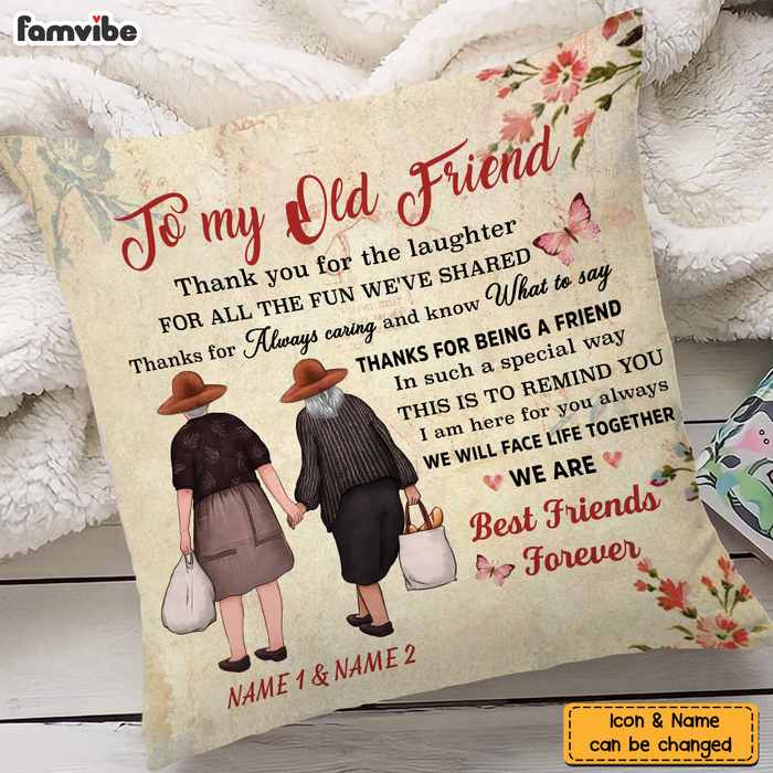 Personalized Thank You Old Friends Holding Hands Vintage Style Pillow NB305 36O76 1