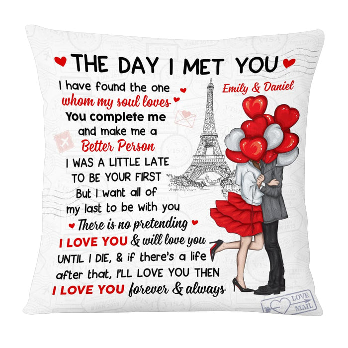 Personalized Couple With Balloons Heart The Day I Met You Pillow DB23 30O53 1