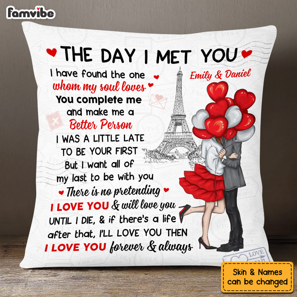 Personalized Couple With Baloons Heart The Day I Met You Pillow DB23 30O53 Primary Mockup