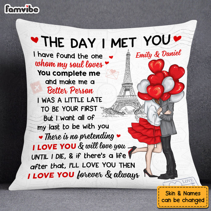 Personalized Couple With Balloons Heart The Day I Met You Pillow DB23 30O53 1