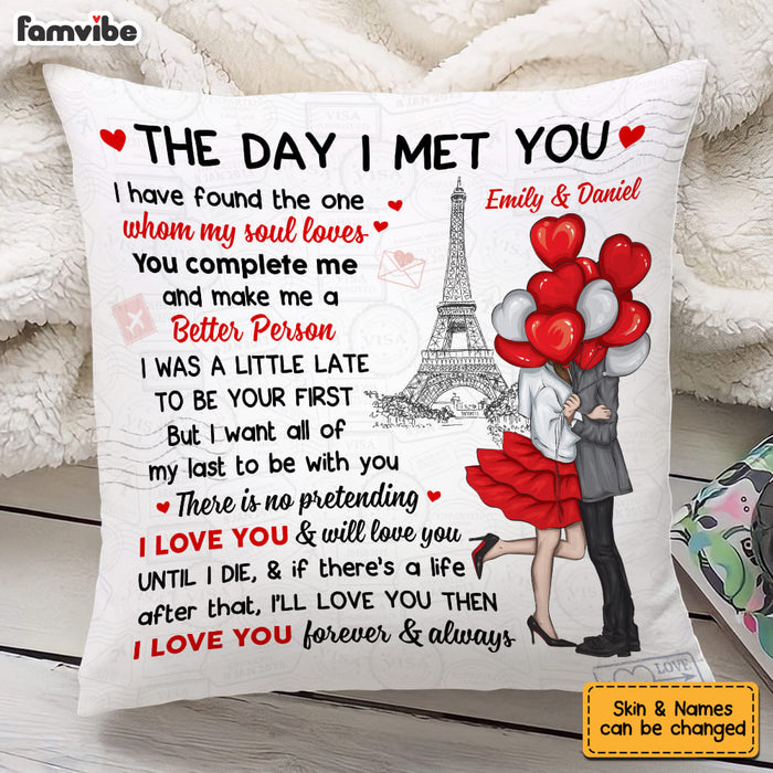 Personalized Couple With Balloons Heart The Day I Met You Pillow DB23 30O53 1