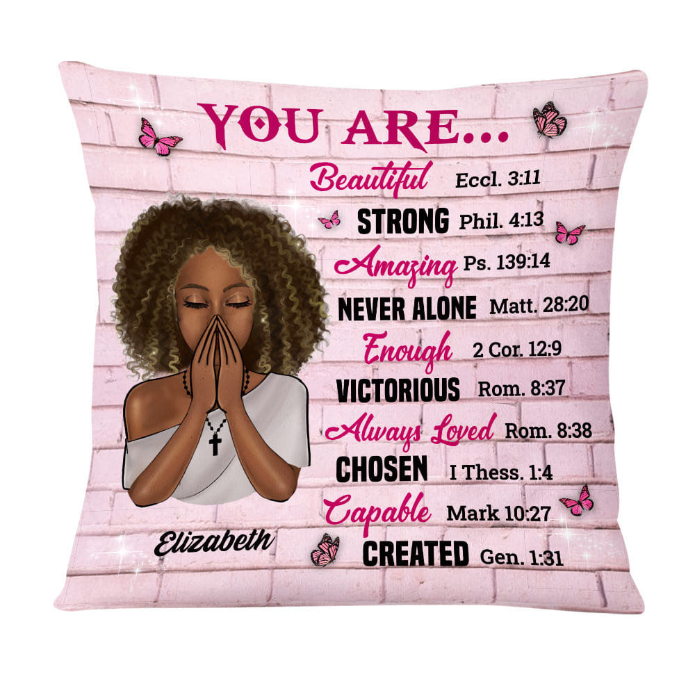 Personalized You are Beautiful Victorious Enough Created Strong Bible Verse Pillow DB55 36O58 Primary Mockup