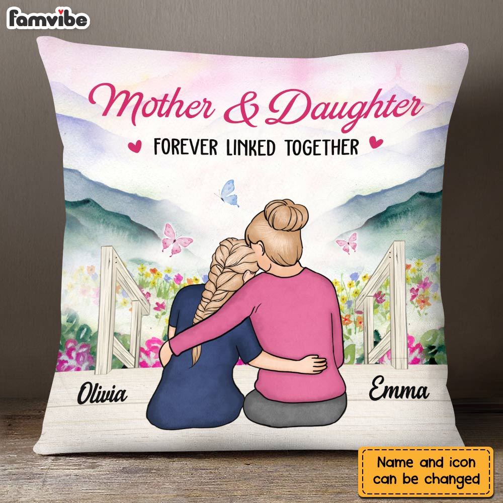 Personalized Mother And Daughter Forever Linked Together Pillow DB61 32O28 Primary Mockup