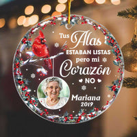 Personalized Cardinal Photo Spanish Memorial Loss Of Mom Dad Circle Ornament DB53 36O47 thumb 1