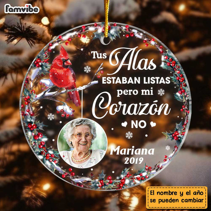 Personalized Cardinal Photo Spanish Memorial Loss Of Mom Dad Circle Ornament DB53 36O47 1
