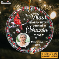 Personalized Cardinal Photo Spanish Memorial Loss Of Mom Dad Circle Ornament DB53 36O47 thumb 1