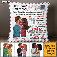 Personalized The Day I Met You Couple Kissing Heart Pillow DB91 58O53 thumb 1