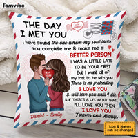 Personalized The Day I Met You Couple Kissing Heart Pillow DB91 58O53 thumb 1