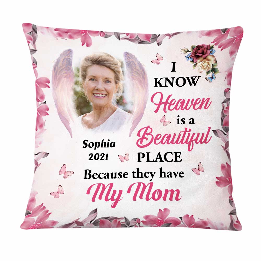 Personalized Heaven Is A Beautiful Pink Butterfly Flower Memorial Loss Of Mom Grandma Pillow NB151 58O47 Primary Mockup