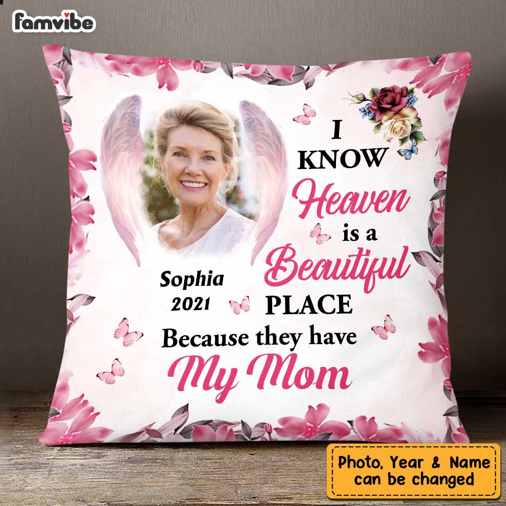 Personalized Heaven Is A Beautiful Pink Butterfly Flower Memorial Loss Of Mom Grandma Pillow NB151 58O47 Primary Mockup