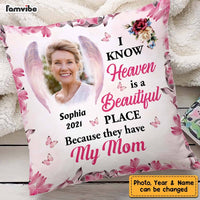 Personalized Heaven Is A Beautiful Pink Butterfly Flower Memorial Loss Of Mom Grandma Pillow NB151 58O47 thumb 1