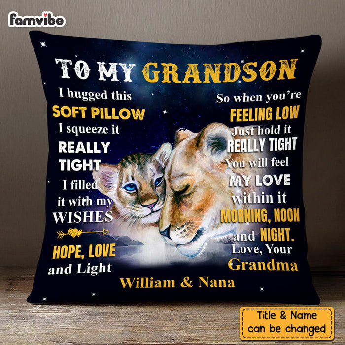Personalized To Grandson From Grandma Lion Lion Hug This Pillow DB151 32O58 1