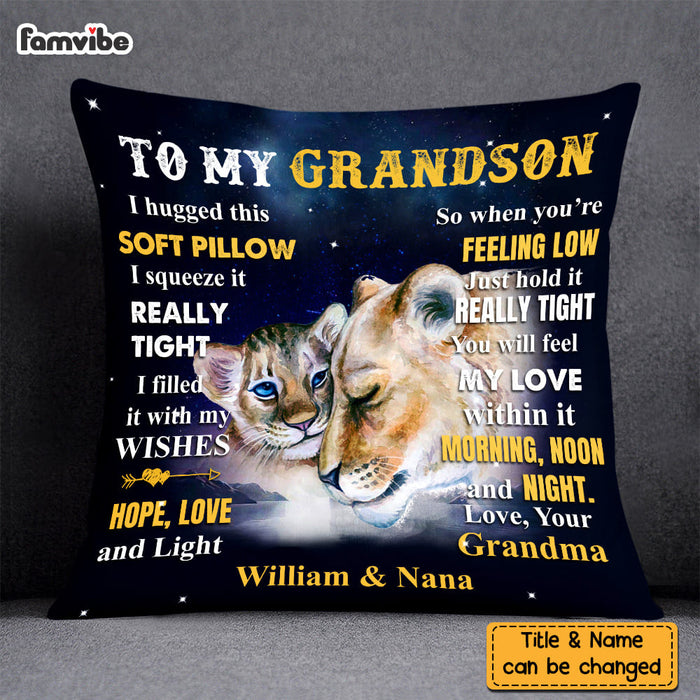 Personalized To Grandson From Grandma Lion Lion Hug This Pillow DB151 32O58 1