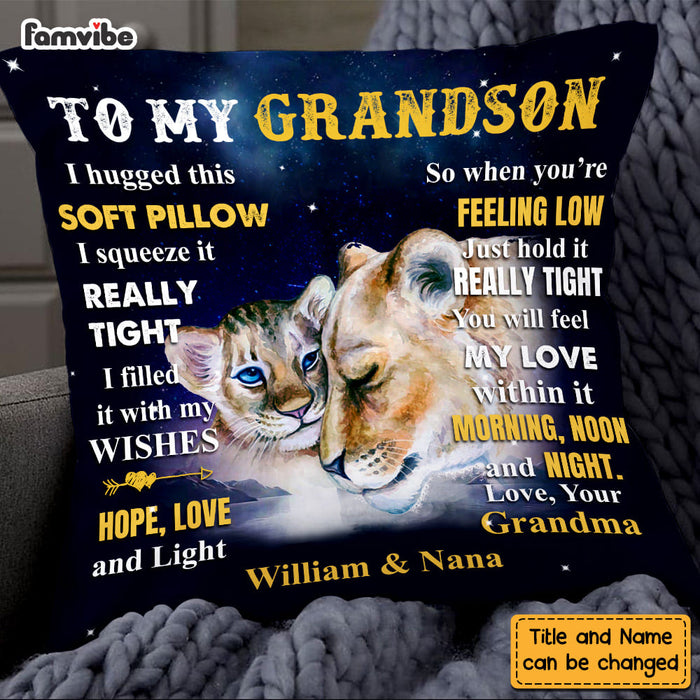 Personalized To Grandson From Grandma Lion Lion Hug This Pillow DB151 32O58 1