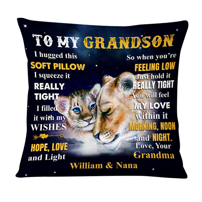 Personalized To Grandson From Grandma Lion Lion Hug This Pillow DB151 32O58 1