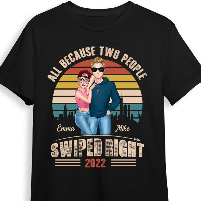Personalized Couple Retro Sunset Swiped Right Shirt - Hoodie - Sweatshirt DB174 30O28 1