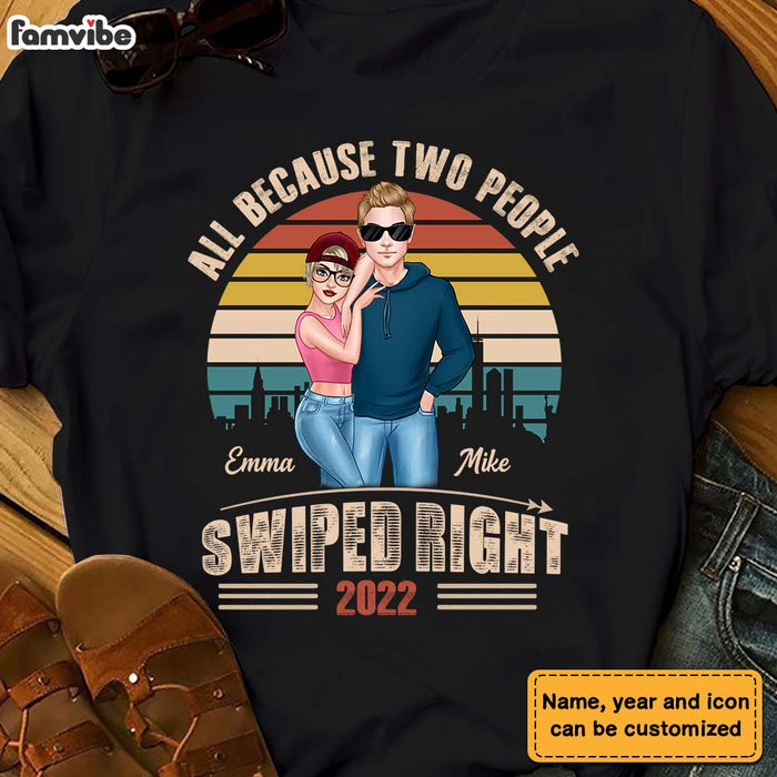 Personalized Couple Retro Sunset Swiped Right Shirt - Hoodie - Sweatshirt DB174 30O28 1
