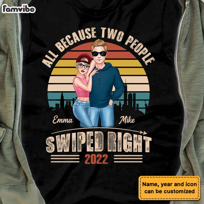 Personalized Couple Retro Sunset Swiped Right Shirt - Hoodie - Sweatshirt DB174 30O28 1