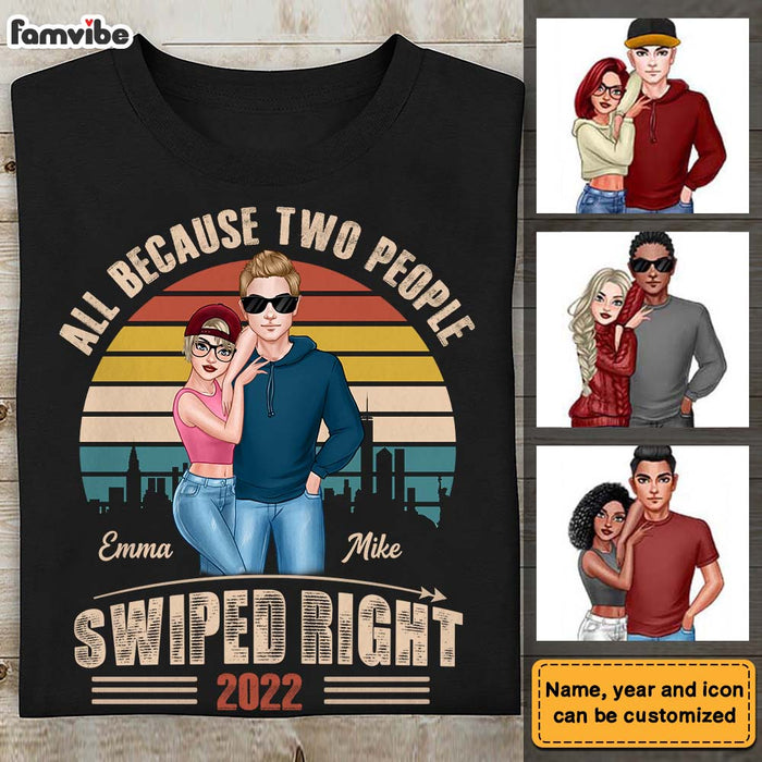 Personalized Couple Retro Sunset Swiped Right Shirt - Hoodie - Sweatshirt DB174 30O28 1