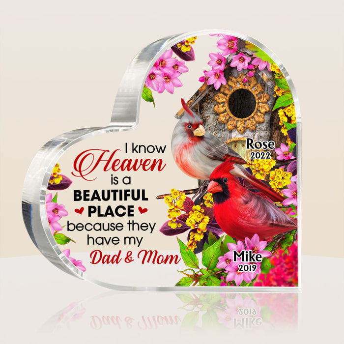 Personalized I Know Heaven Is A Beautiful Place Cardinal Loss Of Mom Dad Sympathy Memorial Gifts Acrylic Plaque DB212 58O53 1
