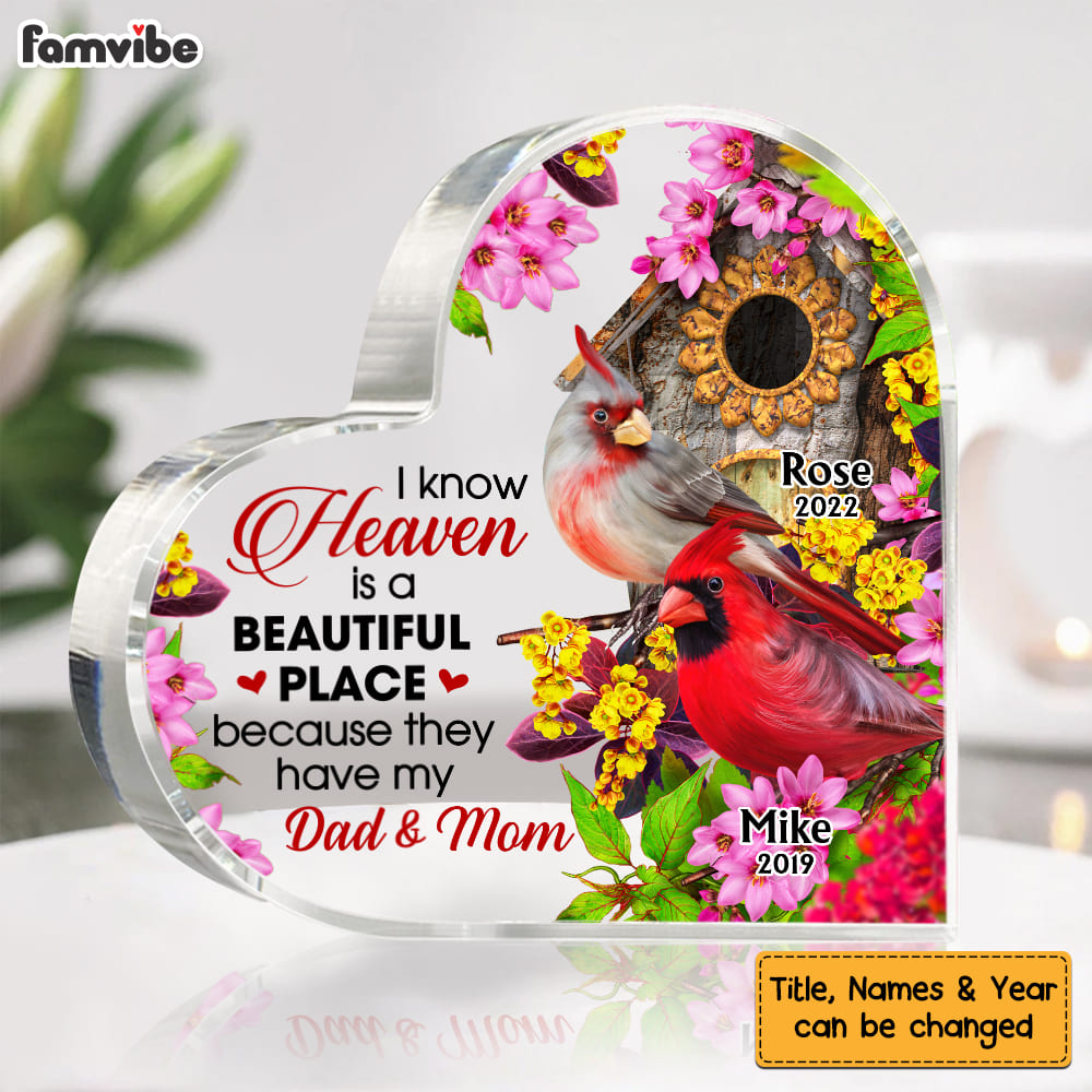 Personalized I Know Heaven Is A Beautiful Place Cardinal Loss Of Mom Dad Sympathy Memorial Gifts Acrylic Plaque DB212 58O53 Primary Mockup