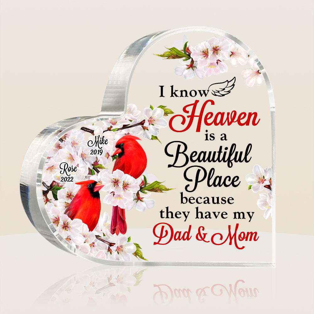 Personalized I Know Heaven Is A Beautiful Place Cardinal Loss Of Mom Dad Memorial Gifts Acrylic Plaque DB213 58O53 Primary Mockup