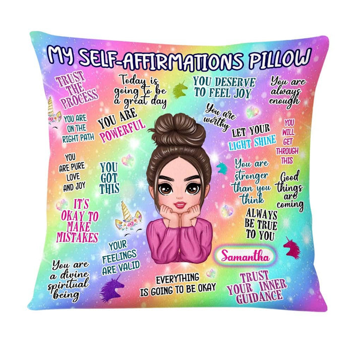 Personalized Daughter Granddaughter Unicorn Rainbow Mental Health Affirmations Pillow DB215 58O58 1