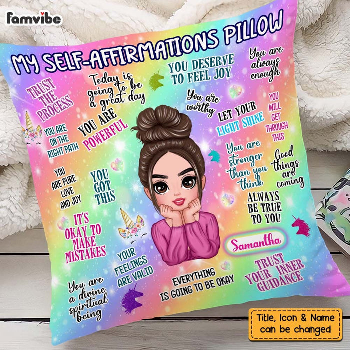 Personalized Daughter Granddaughter Unicorn Rainbow Mental Health Affirmations Pillow DB215 58O58 1