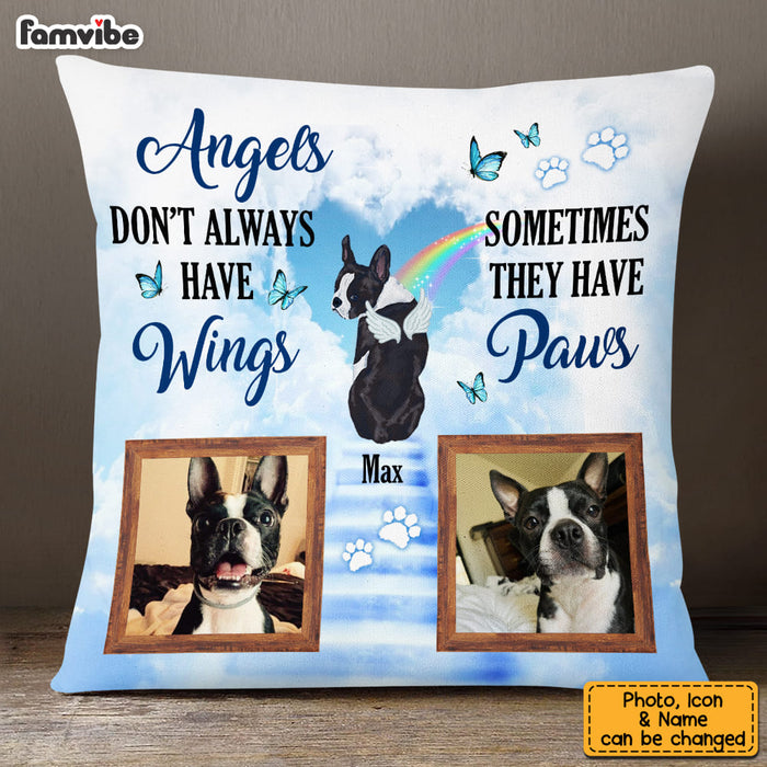 Personalized Pet Photo Memorial With Angel Wings Pet Loss Pillow 22749 1