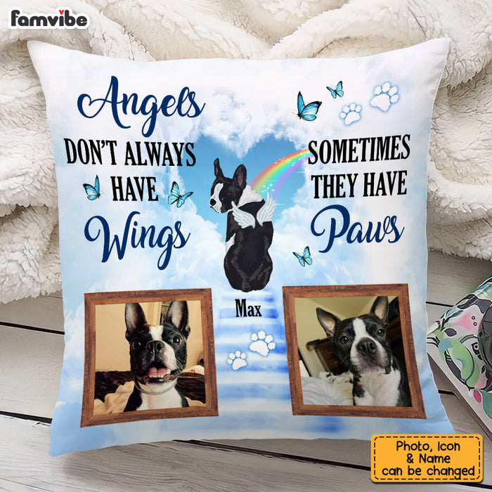 Personalized Pet Photo Memorial With Angel Wings Pet Loss Pillow 22749 1