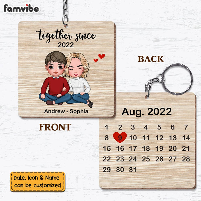 Personalized Couple Anniversary Together Since Wood Keychain 22751 1