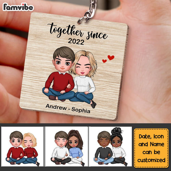 Personalized Couple Anniversary Together Since Wood Keychain 22751 1